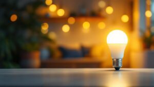 A photograph of a well-lit indoor setting featuring a 6w led light bulb in use