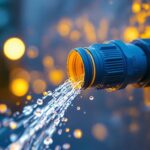 A photograph of a close-up of a waterproof plug connector being installed in a well-lit outdoor lighting setup
