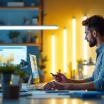 A photograph of a well-lit workspace featuring a variety of led t8 tube lights in use