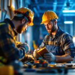 A photograph of a lighting contractor at work