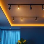 A photograph of a modern interior space showcasing stylish led ceiling spotlights in action