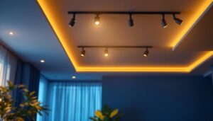A photograph of a modern interior space showcasing stylish led ceiling spotlights in action
