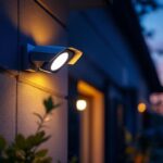 A photograph of a dusk-to-dawn security light equipped with a camera