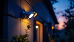 A photograph of a dusk-to-dawn security light equipped with a camera