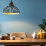 A photograph of a beautifully styled interior space featuring a striking pendant light