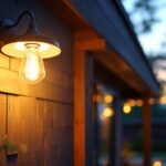 A photograph of a beautifully designed flush mount barn light installed in an inviting outdoor setting