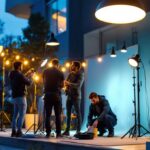 A photograph of a well-lit outdoor space showcasing various affordable light fixtures in use