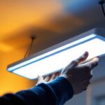 A photograph of a 12-inch led light installed in a modern home setting