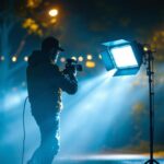 A photograph of a lighting professional in action