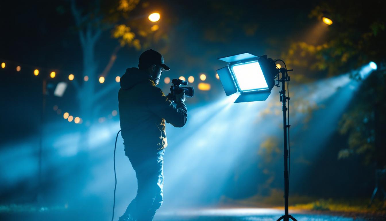 A photograph of a lighting professional in action