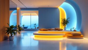 A photograph of a beautifully designed interior space featuring cove led lighting