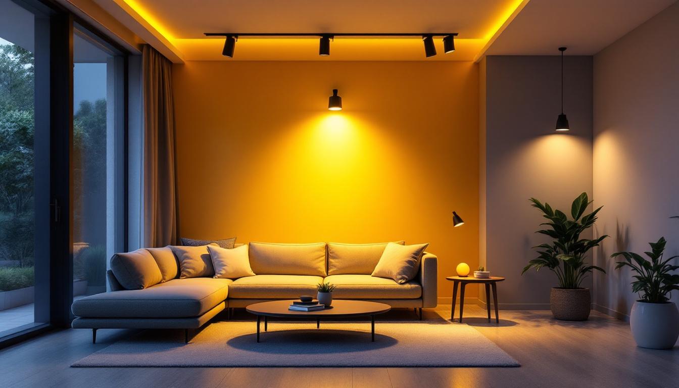 A photograph of a modern interior space featuring slim led pot lights in action