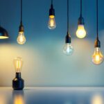 A photograph of a well-lit room showcasing various types of lamps and bulbs in use