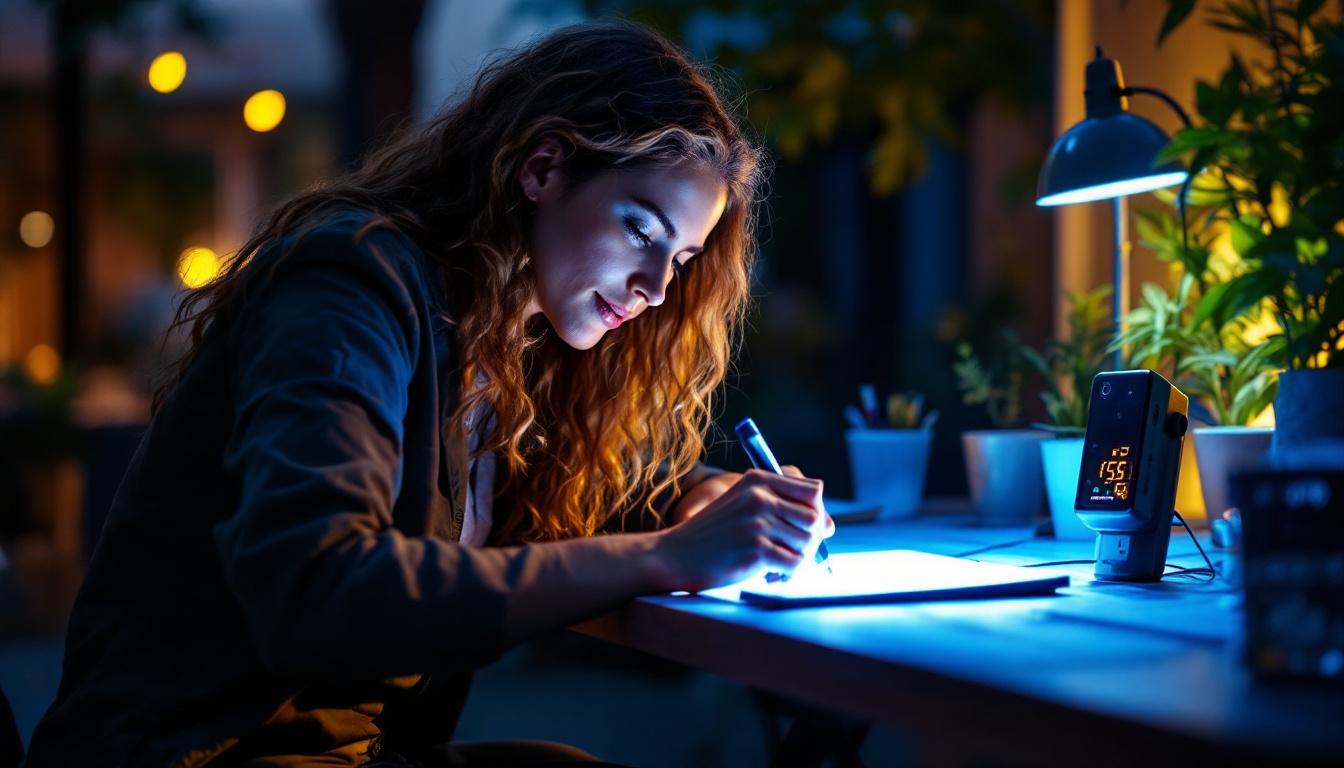 A photograph of a portable uv light in use