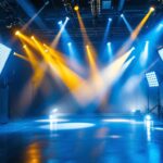 A photograph of a dynamic lighting setup in an industrial or commercial space