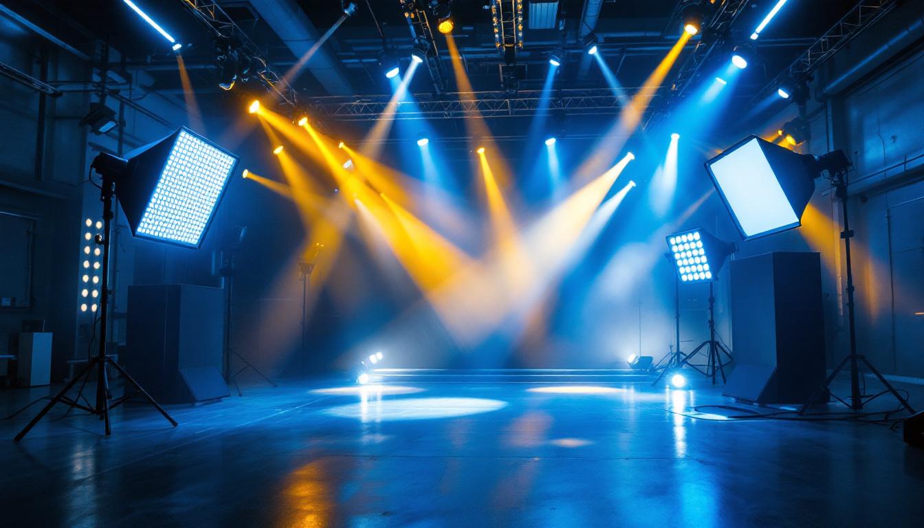 A photograph of a dynamic lighting setup in an industrial or commercial space