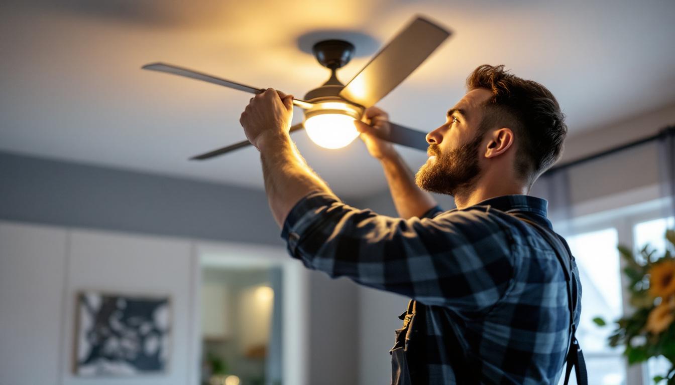 A photograph of a dynamic lighting contractor at work