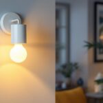 A photograph of a stylish white sconce light fixture installed in a beautifully designed interior space