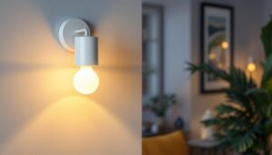 A photograph of a stylish white sconce light fixture installed in a beautifully designed interior space