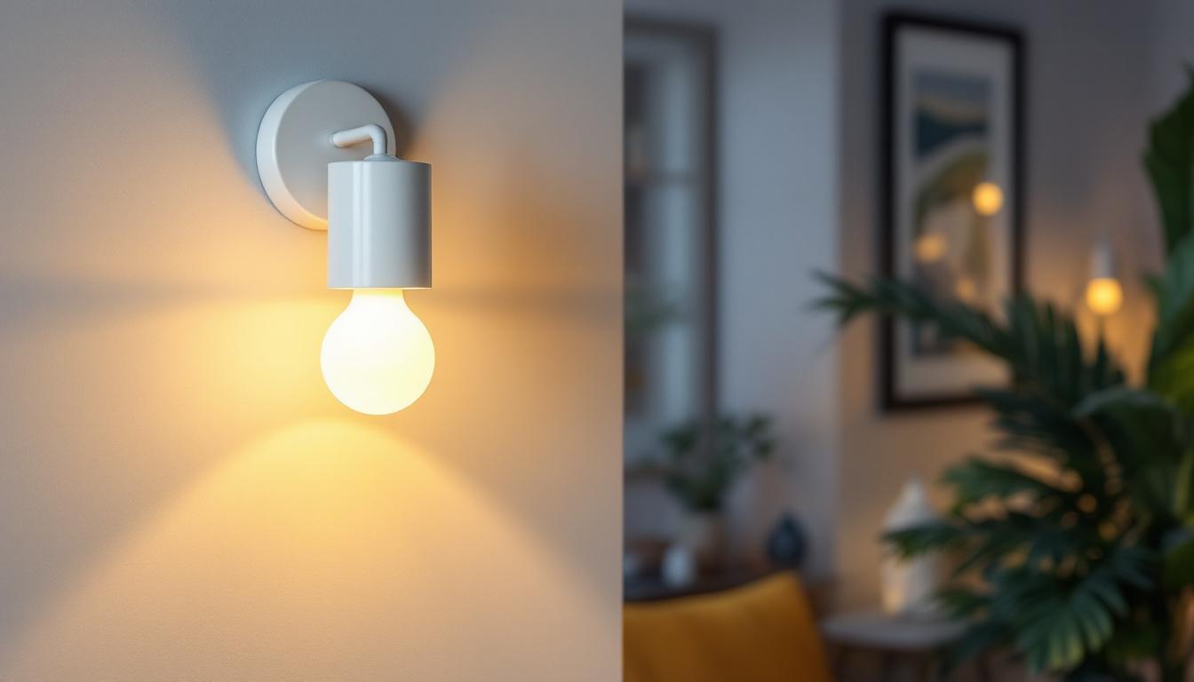 A photograph of a stylish white sconce light fixture installed in a beautifully designed interior space