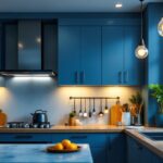 A photograph of a beautifully designed kitchen featuring modern recessed lighting