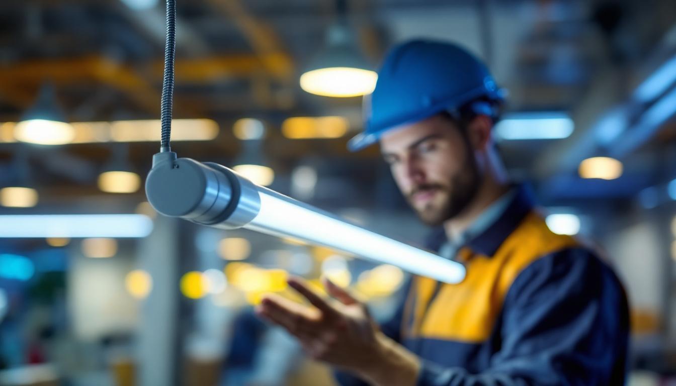 A photograph of a t8 lamp in a well-lit commercial setting