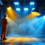 A photograph of a well-lit spray booth showcasing various lighting options