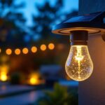 A photograph of a solar-powered light bulb socket installed in an outdoor setting