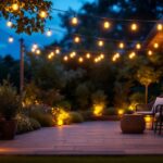 A photograph of a beautifully illuminated outdoor space at dusk