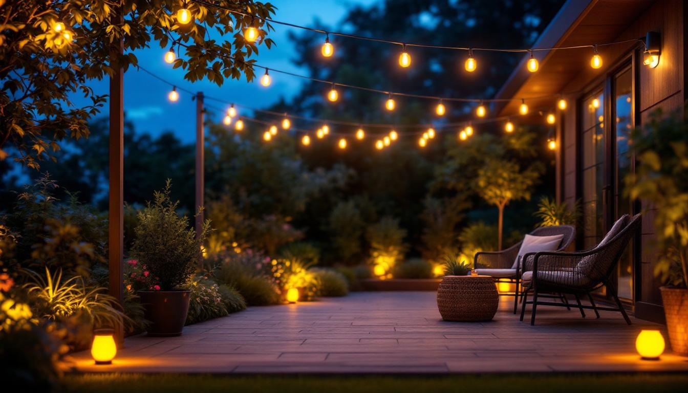 A photograph of a beautifully illuminated outdoor space at dusk
