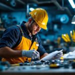 A photograph of a lighting contractor in a workshop environment