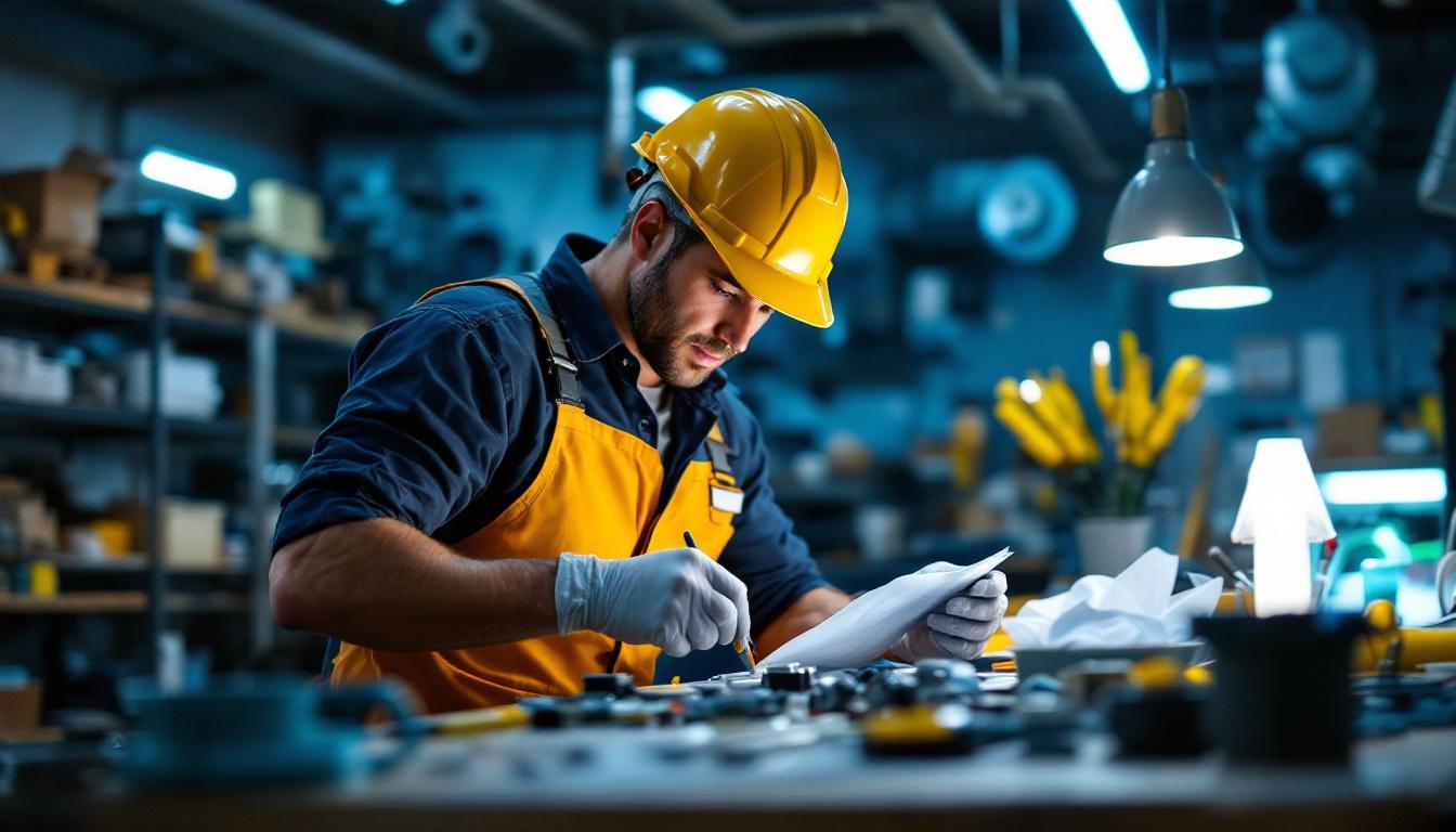 A photograph of a lighting contractor in a workshop environment