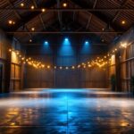 A photograph of a beautifully lit pole barn interior showcasing various lighting options