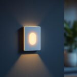 A photograph of a motion sensing switch installed in a stylish