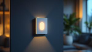 A photograph of a motion sensing switch installed in a stylish