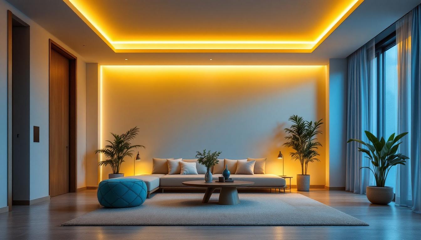 A photograph of a beautifully designed room featuring recessed lighting that highlights its aesthetic appeal and functionality
