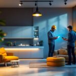 A photograph of a lighting contractor showcasing a beautifully lit
