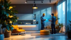 A photograph of a lighting contractor showcasing a beautifully lit