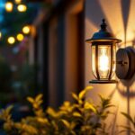 A photograph of a beautifully designed patio wall lamp illuminating an outdoor space
