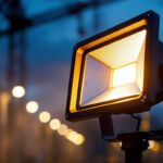 A photograph of a bronze flood light in action