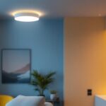 A photograph of a stylishly designed led flush light fixture installed in a contemporary living space