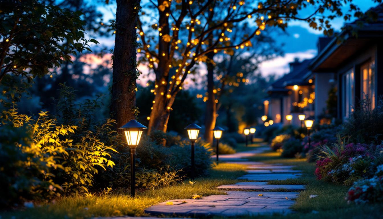 A photograph of a beautifully lit outdoor scene at dusk