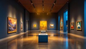 A photograph of a well-lit museum exhibit