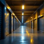 A photograph of a well-lit storage facility showcasing various types of storage lights in action