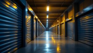 A photograph of a well-lit storage facility showcasing various types of storage lights in action