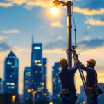 A photograph of a lighting contractor installing a sleek