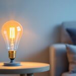 A photograph of a stylishly designed a19 lamp in a contemporary living space