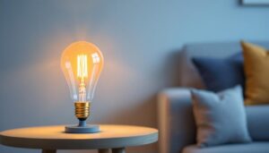A photograph of a stylishly designed a19 lamp in a contemporary living space