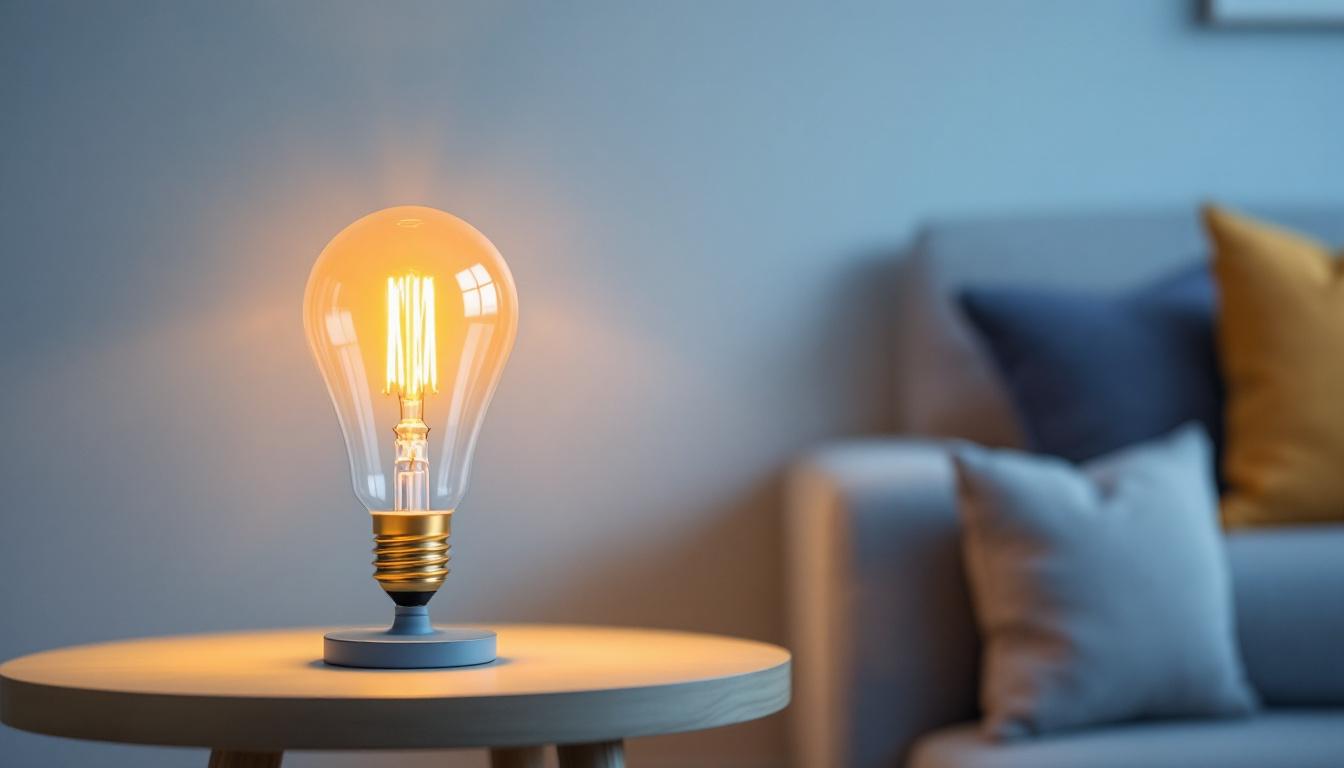 A photograph of a stylishly designed a19 lamp in a contemporary living space