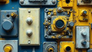 A photograph of a close-up of various types of light switches